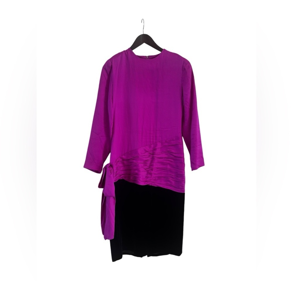 Vintage Silk Studio Womens Purple Silk Velvet 80s Dress Size 6